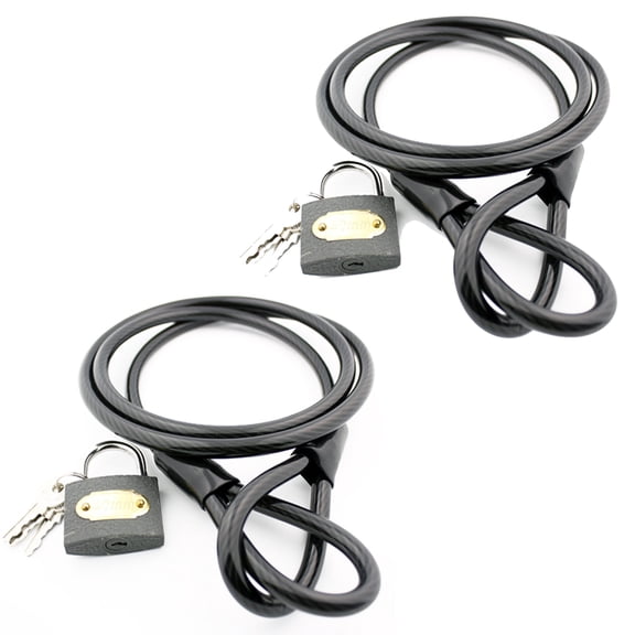 Wideskall 2-Pack 47" inch Bicycle Bike Braided Steel Cable Chain Looped End with 8mm Keyed Padlock Black