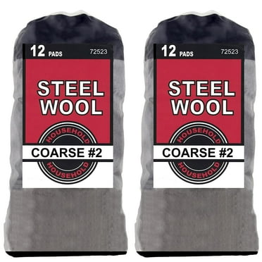 Wideskall 2-Pack Household Steel Wool 12 Pads, Coarse Grade #2 2 Bags of 12 Pads, Total 24 Pads