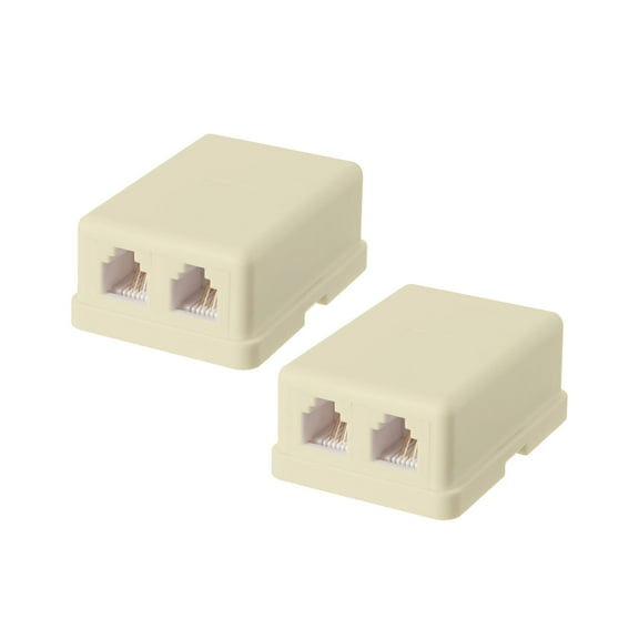 Wideskall 2-Pack Wall Surface Mount Dual Telephone Jack 4 Conductor Modular Ivory