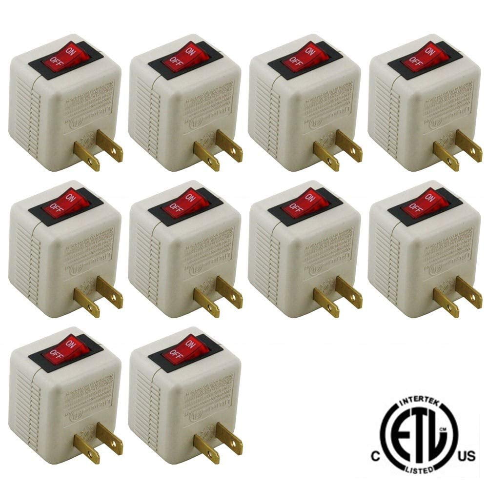 Wideskall 2 Prong AC Power Wall Plug On/Off Switch Tap Adapter ETL ...