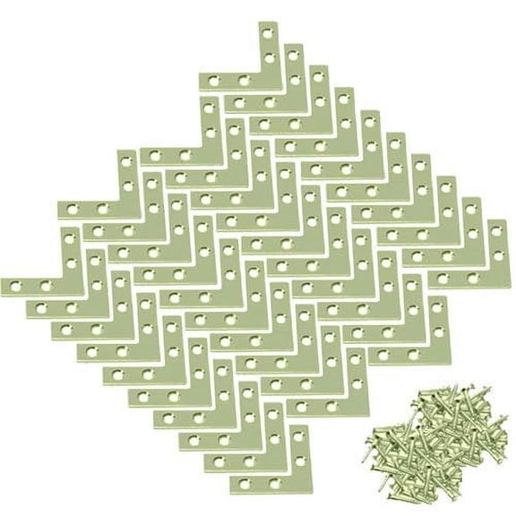 Wideskall 2" inch Flat Corner Angle Brace Repair Plated Bracket Bright Brass w/ Screws Pack of 40