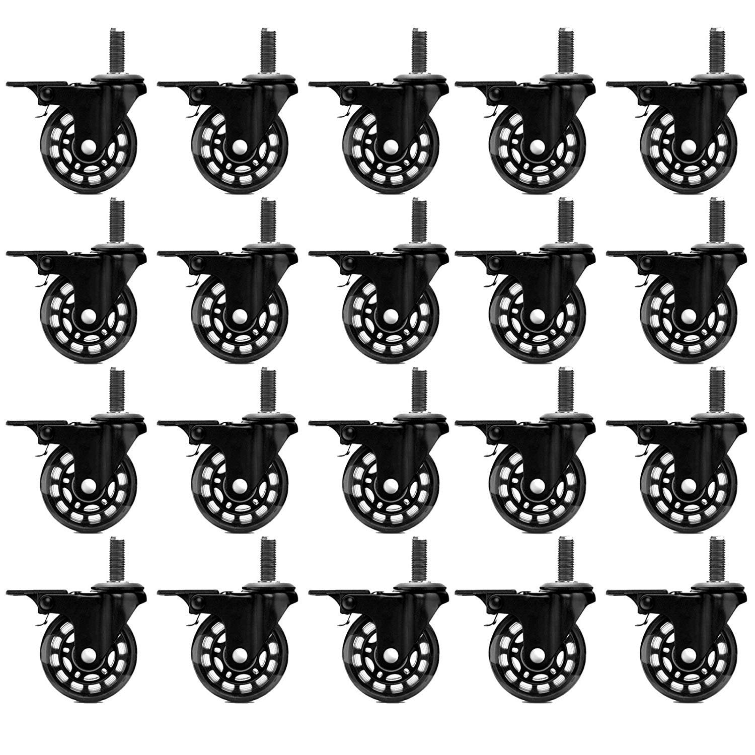 Wideskall 20 Pieces Heavy Duty 3" Swivel Wire Shelving Casters Soft Rubber Wheels with Brake