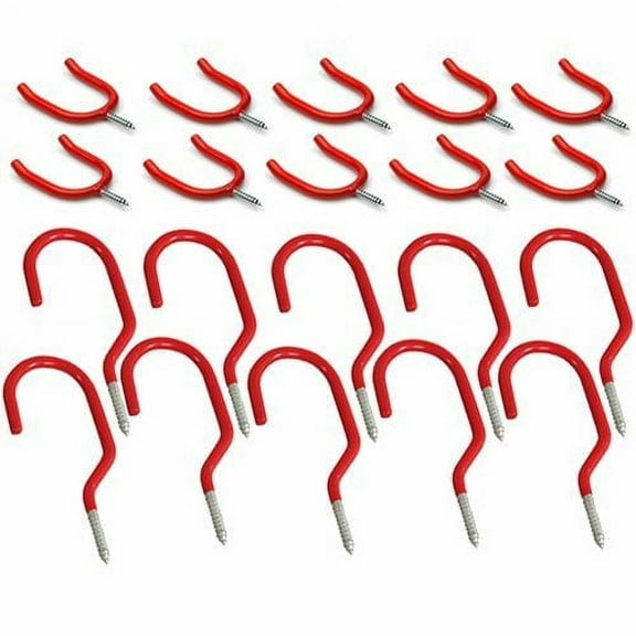 Wideskall 20 Pieces Heavy Duty Multi Purpose Storage Hooks w/ Red PVC Coated