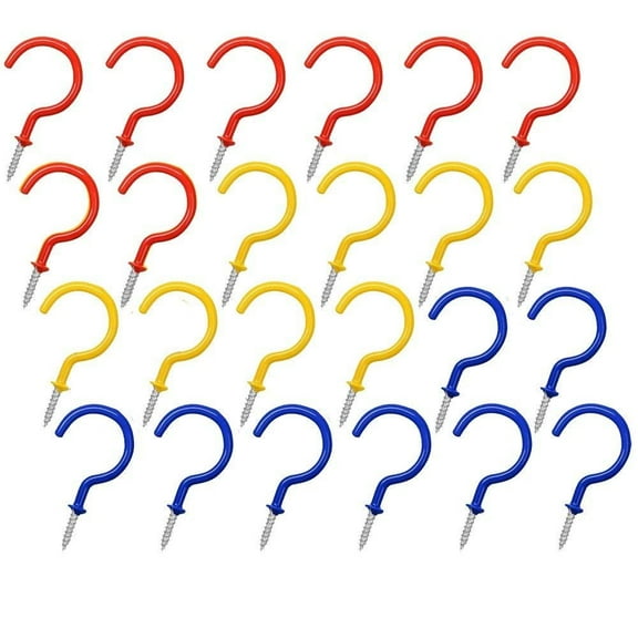 Wideskall 24 Pieces 3" inch Steel Utility Mount Screw In Cup Hooks Hanger Assorted Color PVC Vinyl Coated