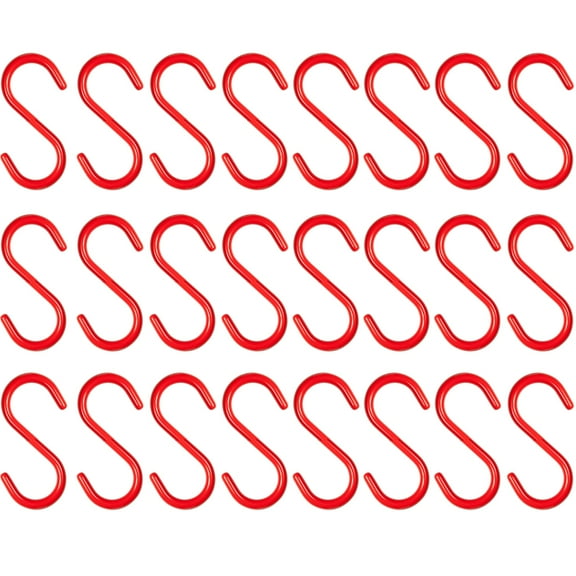 Wideskall 24 Pieces 4" inch Red Vinyl Coated S Shaped Hooks for Hanging Kitchen Rack