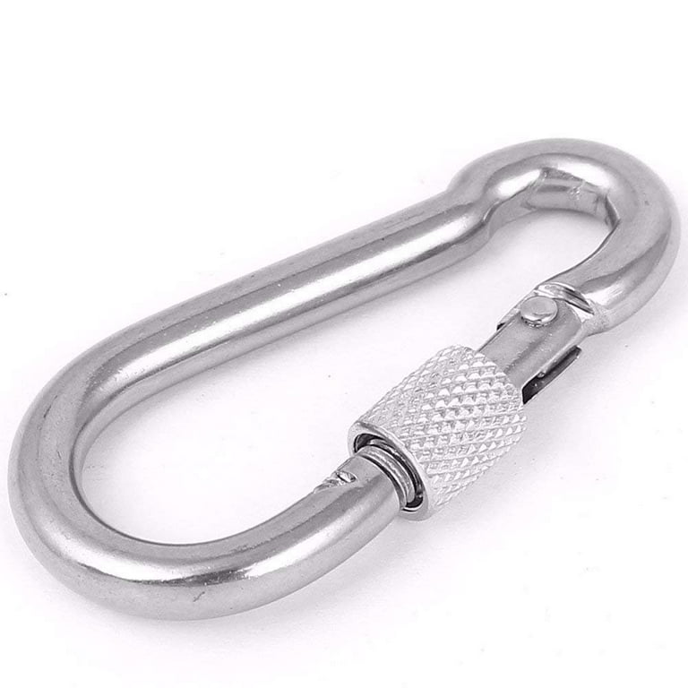 Wideskall 3.5 Heavy Duty Metal Screw Lock Carabiner Hook Snap Clip D-Ring Chrome Silver - Pack of 1