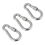 Wideskall 3.5" Heavy Duty Metal Screw Lock Carabiner Hook Snap Clip D-Ring Chrome Silver - Pack of 3