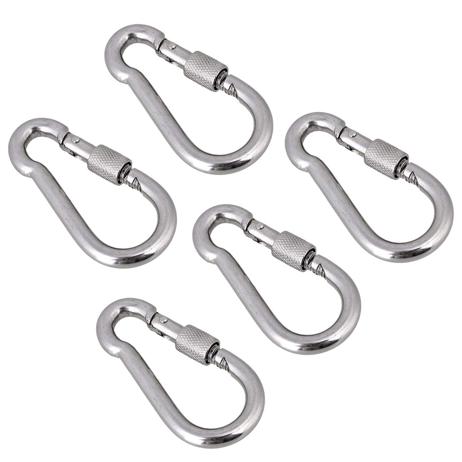 Wideskall 3.5 Heavy Duty Metal Screw Lock Carabiner Hook Snap Clip D-Ring  Chrome Silver - Pack of 5 