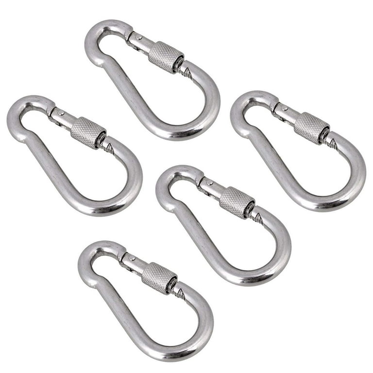 Wideskall 3.5 inch Heavy Duty Metal Screw Lock Carabiner Hook Snap Clip D-Ring Chrome Silver - Pack of 5