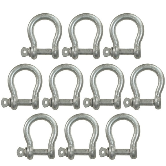 Wideskall 3/8" inch Galvanized D Ring Bow Shackle with Screw Pin Pack of 10