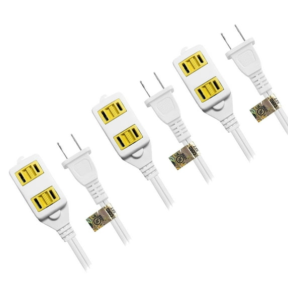 Wideskall 3-Pack 20 Feet 16 Gauge 2 Prong 3 Outlets Indoor Extension Cord White UL Listed