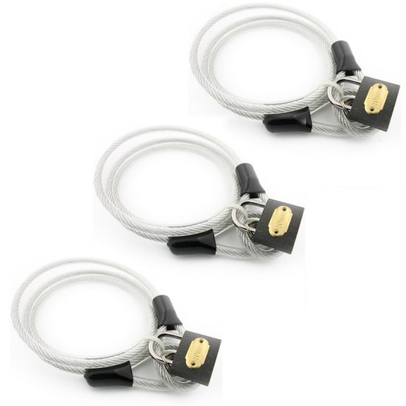 Wideskall 3-Pack 47" inch Bicycle Bike Braided Steel Cable Chain Looped End with 8mm Keyed Padlock Clear
