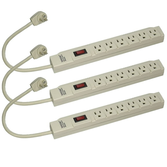 Wideskall 3-Packs 1 Feet 6 Outlets Built-in Safety Circuit Breaker Angle Plug AC Wall Power Strip ETL Listed Beige