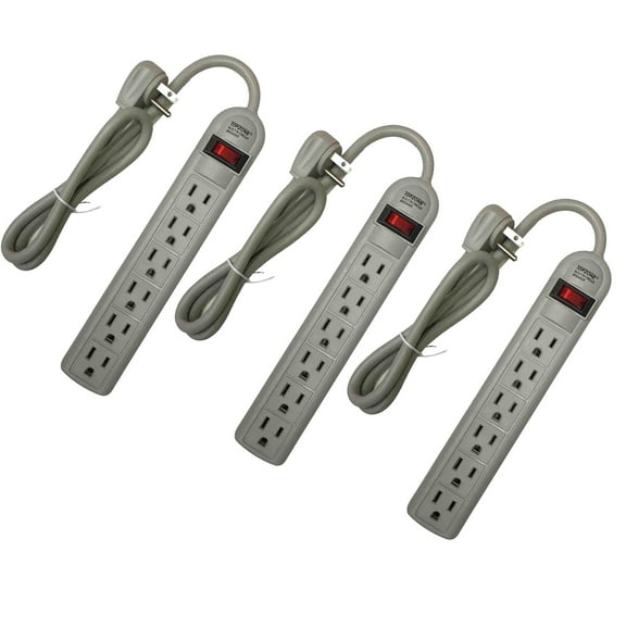 Wideskall 3-Packs 3 Feet 6 Outlets Built-in Safety Circuit Breaker Angle Plug AC Wall Power Strip ETL Listed Beige