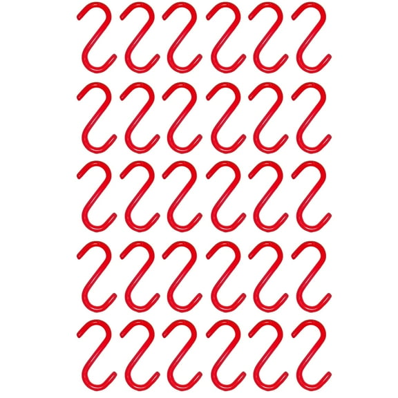 Wideskall 30 Pieces 3" inch Red Vinyl Coated S Shaped Hooks for Hanging Kitchen Rack