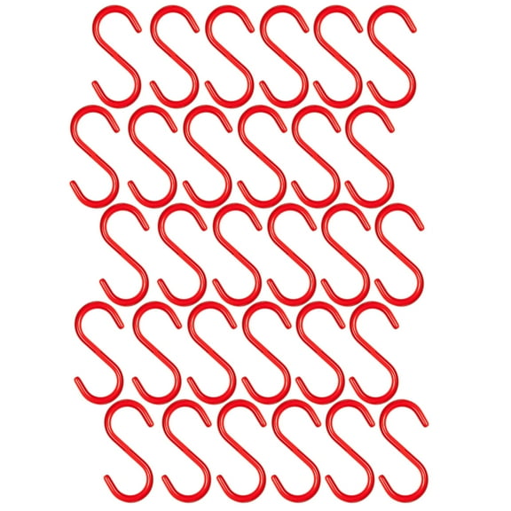 Wideskall 30 Pieces 4" inch Red Vinyl Coated S Shaped Hooks for Hanging Kitchen Rack