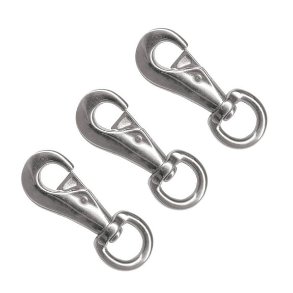 Wideskall 4" Heavy Duty Bull Snap Latching Hook Round Swivel Eye Chrome Silver - Pack of 3