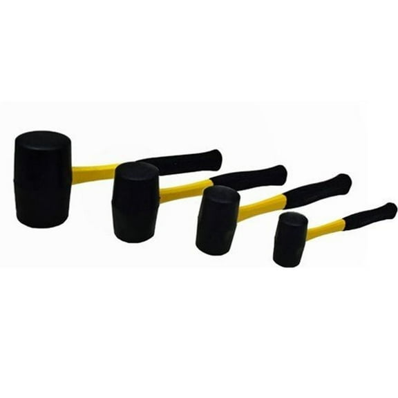 Wideskall 4 Pcs Fiberglass Grip Handle Rubber Mallet Hammer Set - 32 oz + 24 oz + 16 oz + 8 oz