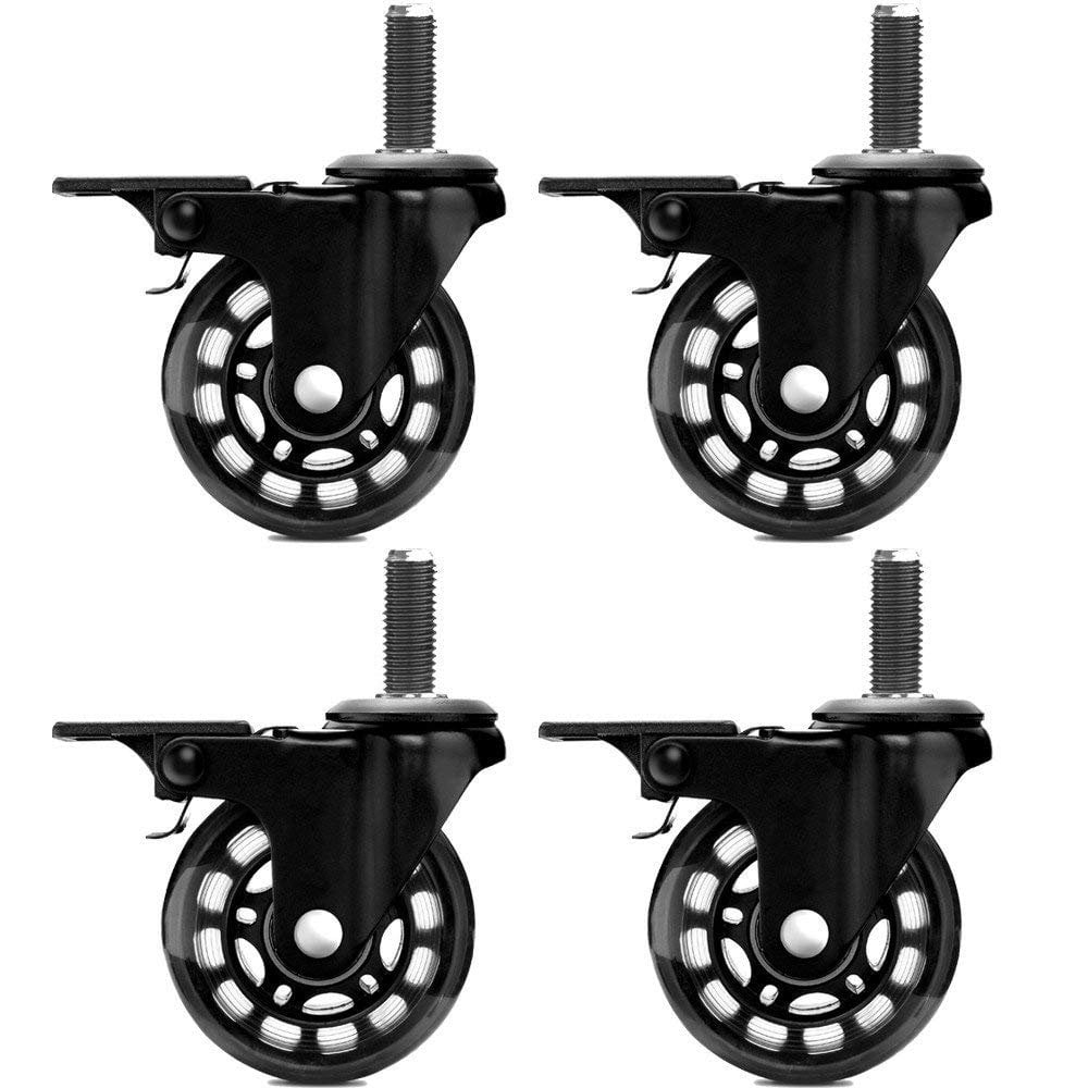 Wideskall 4 Pieces Heavy Duty 3" Swivel Wire Shelving Casters Soft Rubber Wheels with Brake