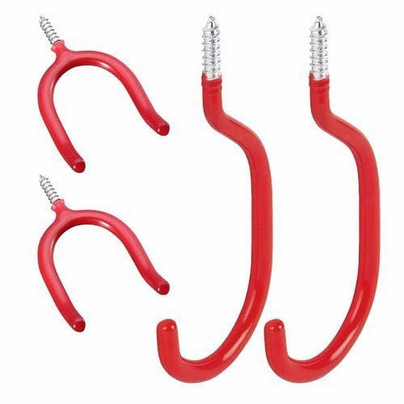 Wideskall 4 Pieces Heavy Duty Multi Purpose Storage Hooks w/ Red PVC Coated
