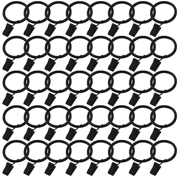 Wideskall 40 Pcs 1.5" inch Curtain Rings with Clips Gloss Black Pack of 40