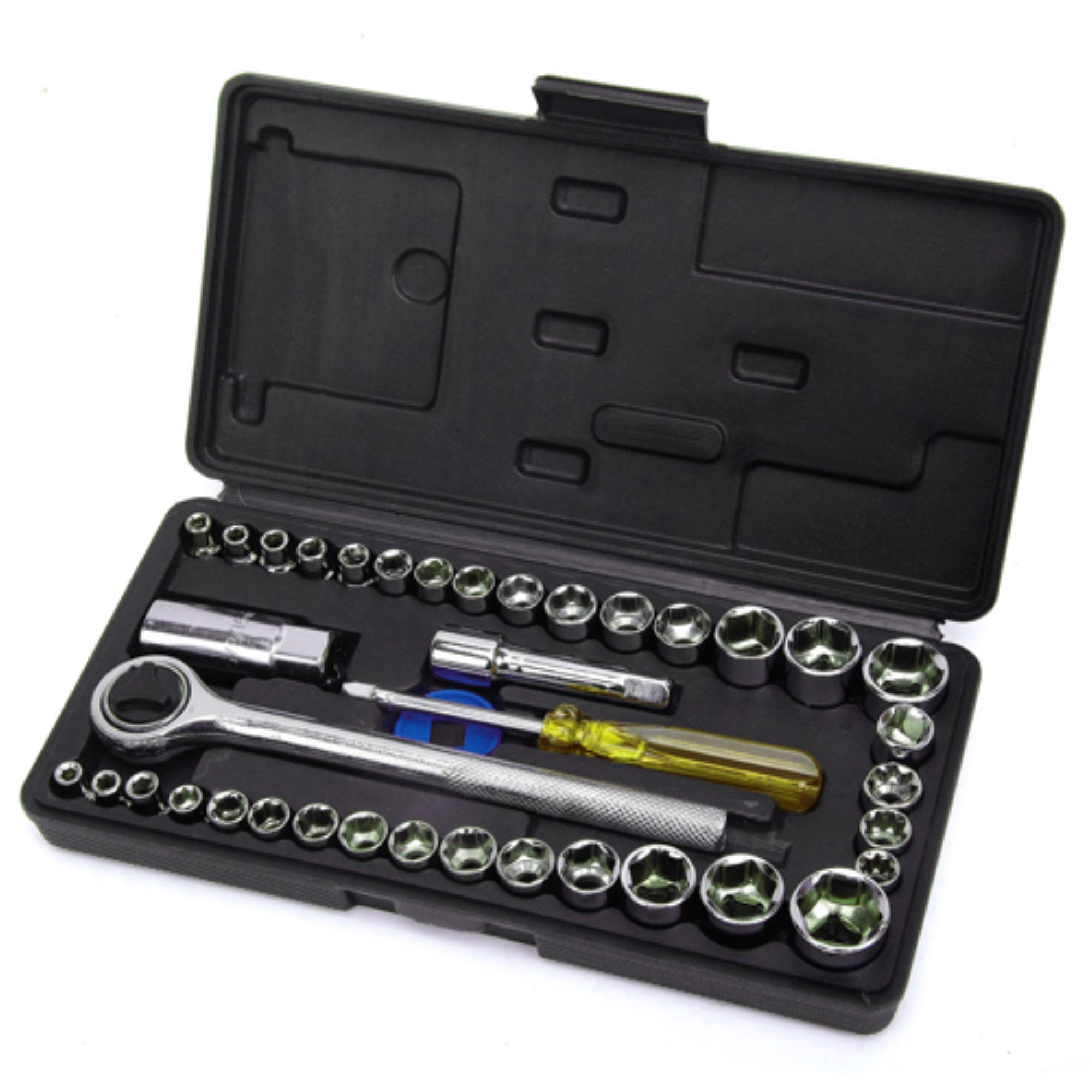 Wideskall 40 Pieces Metric SAE 1/4'' & 3/8" inch Drive Ratchet Socket Wrench Tool Set with Case