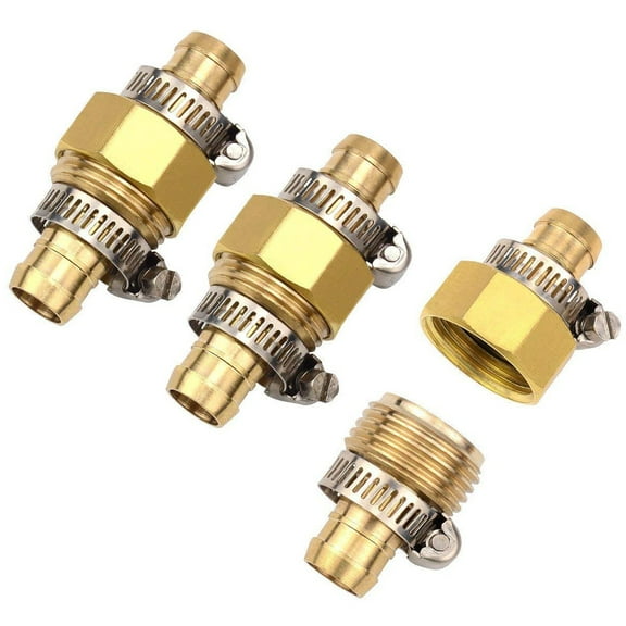 Wideskall 5/8" Brass Garden Water Hose Repair Mender Male & Female Connector with Stainless Steel Clamp Pack of 3