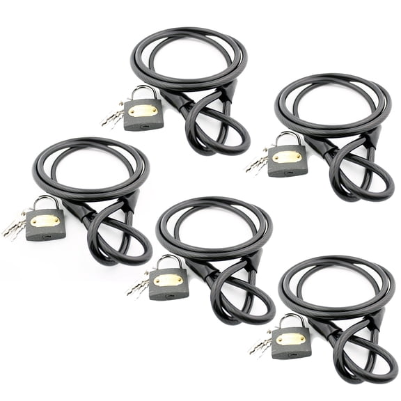 Wideskall 5-Pack 47" inch Bicycle Bike Braided Steel Cable Chain Looped End with 8mm Keyed Padlock Black