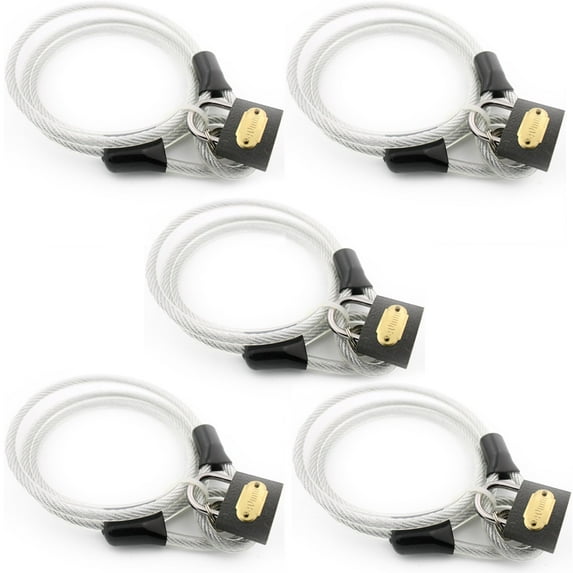 Wideskall 5-Pack 47" inch Bicycle Bike Braided Steel Cable Chain Looped End with 8mm Keyed Padlock Clear
