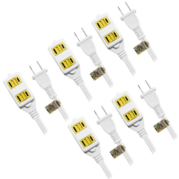 Wideskall 5-Pack 6 Feet 16 Gauge 2 Prong 3 Outlets Indoor Extension Cord White UL Listed