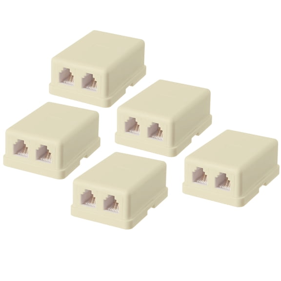 Wideskall 5-Pack Wall Surface Mount Dual Telephone Jack 4 Conductor Modular Ivory