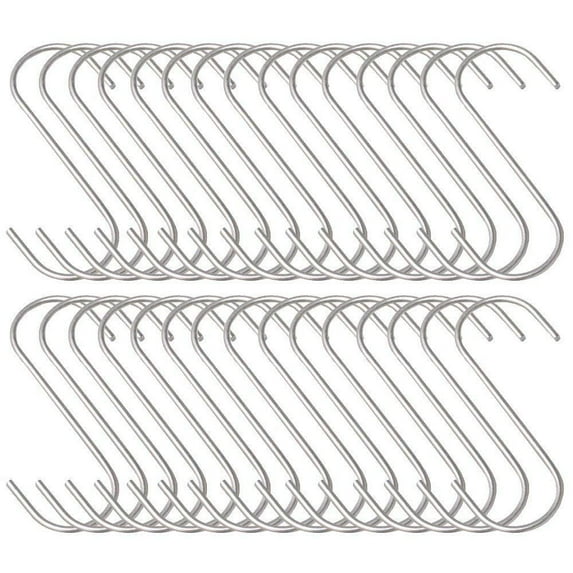 Wideskall 5" inch Metal S Shaped Type Utility Hooks Hanging Hooks Chrome Pack of 30