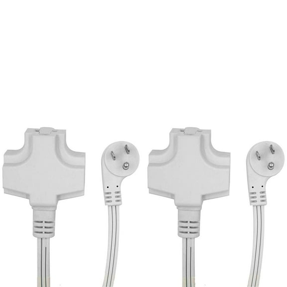 Wideskall 6 Feet 3 Prong 16 Gauge Grounded 3 Outlets Agnle Flat Plug ETL Listed Indoor Extension Cord White Pack of 2