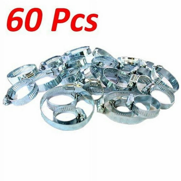 Wideskall 60 Piece Adjustable 5/8"-2" inch Range Zinc Plated Steel Worm Gear Hose Clamps Assortment Kit