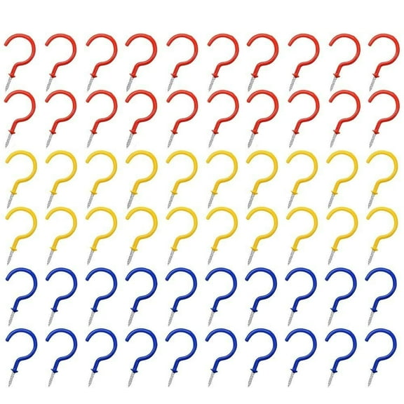 Wideskall 60 Pieces 3" inch Steel Utility Mount Screw In Cup Hooks Hanger Assorted Color PVC Vinyl Coated