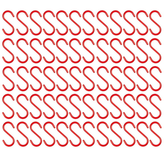 Wideskall 60 Pieces 4" inch Red Vinyl Coated S Shaped Hooks for Hanging Kitchen Rack