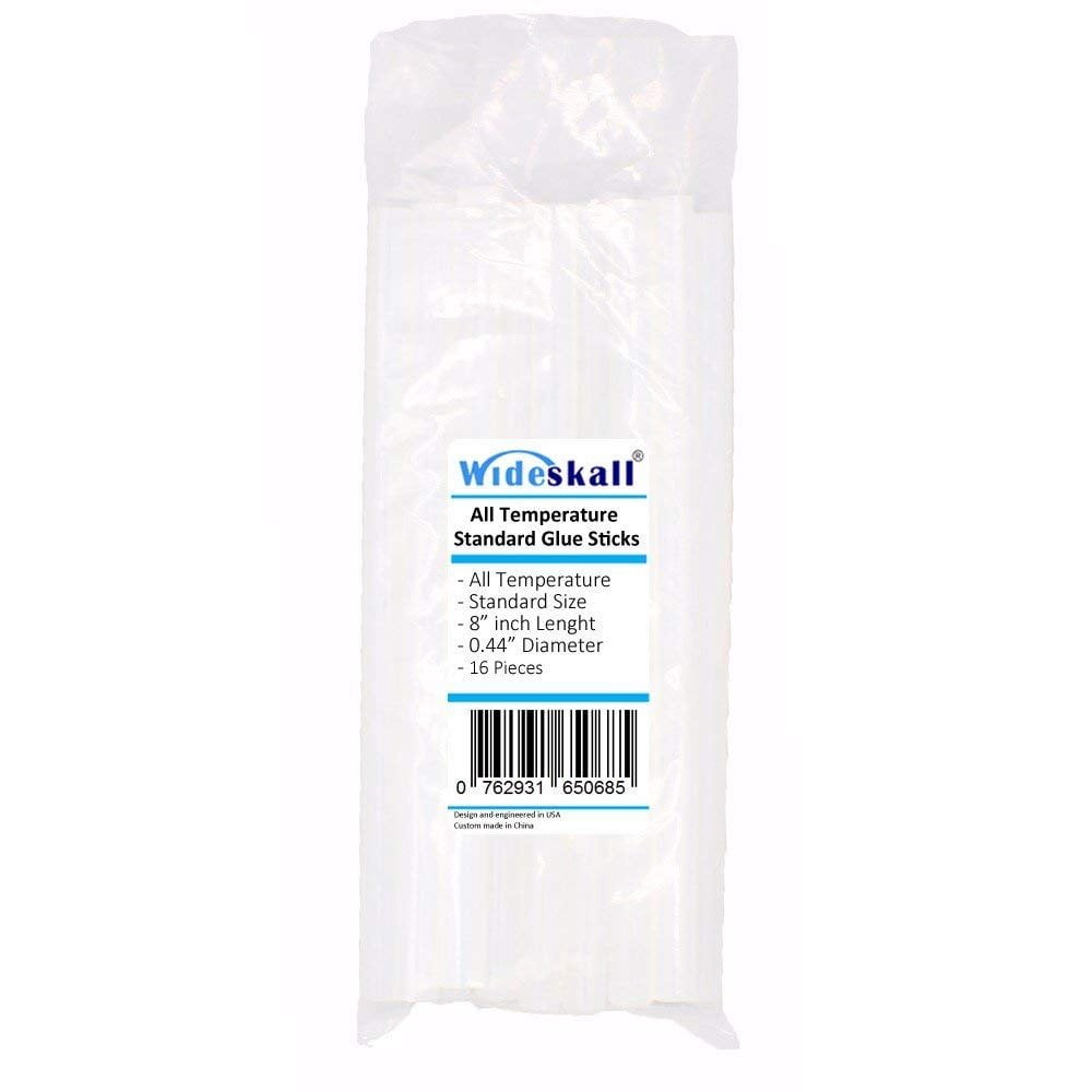 Wideskall All Temperature Standard Glue Sticks, 7/16" x 8" inch, Pack of 16