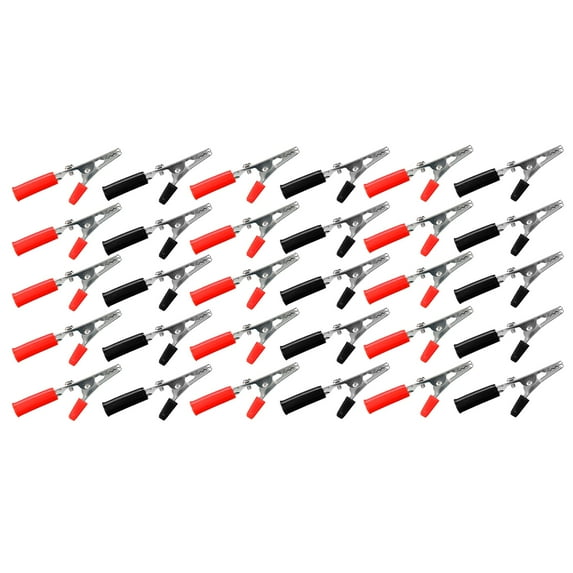 Wideskall Electrical Test Clamps Metal Alligator Clips with Red & Black Plastic Handle Pack of 30