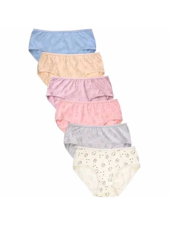Girls Cotton Panties, Kitty Cat Pattern, 6-Pack, Assorted Colors