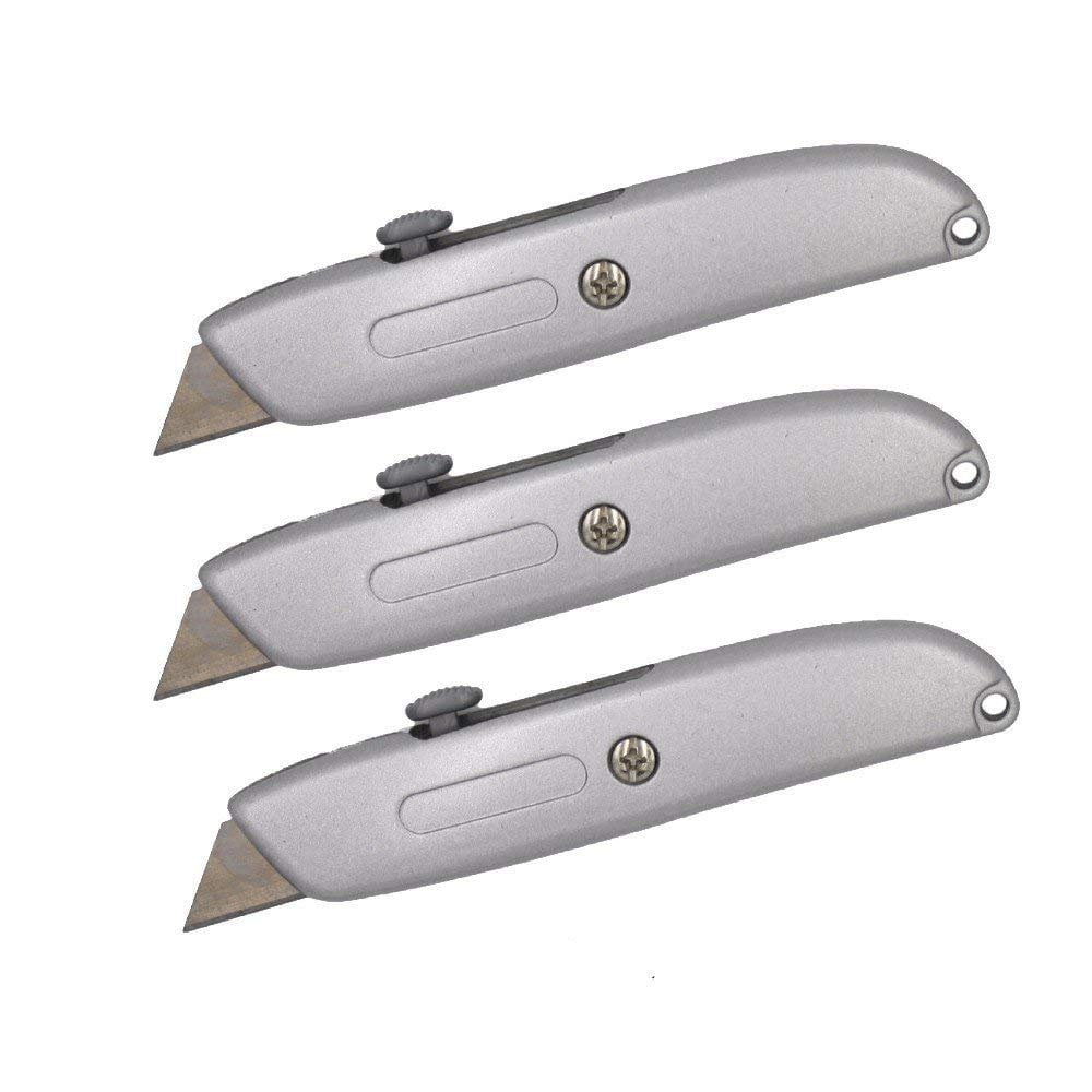 Fleming Supply Set of 3 Folding Utility Knife with Blades Heavy Duty  Retractable Box Cutter with Aluminum Handle 934694IDK