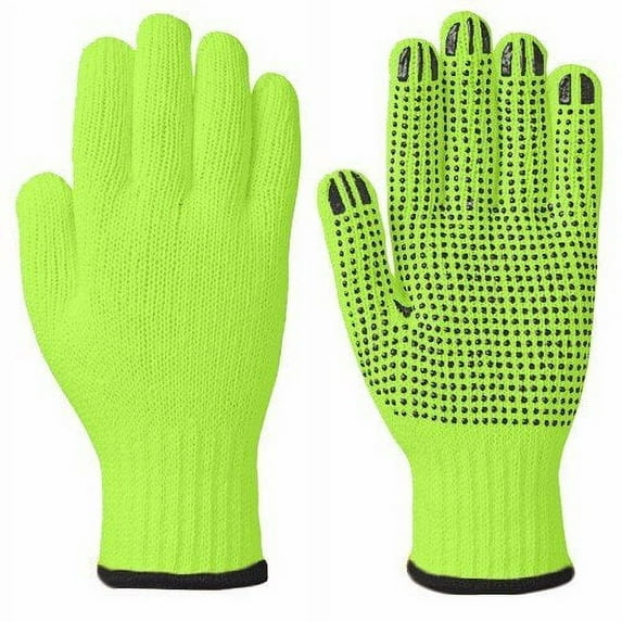 Wideskall High Visibiliby Large Cotton PVC Dots Grip String Knit Safety Work Glove, 1 Pair