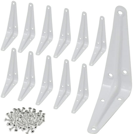 Wideskall Metal 3" x 4" inch Wall Corner Angle Shelving Shelf Brackets, White, Pack of 12