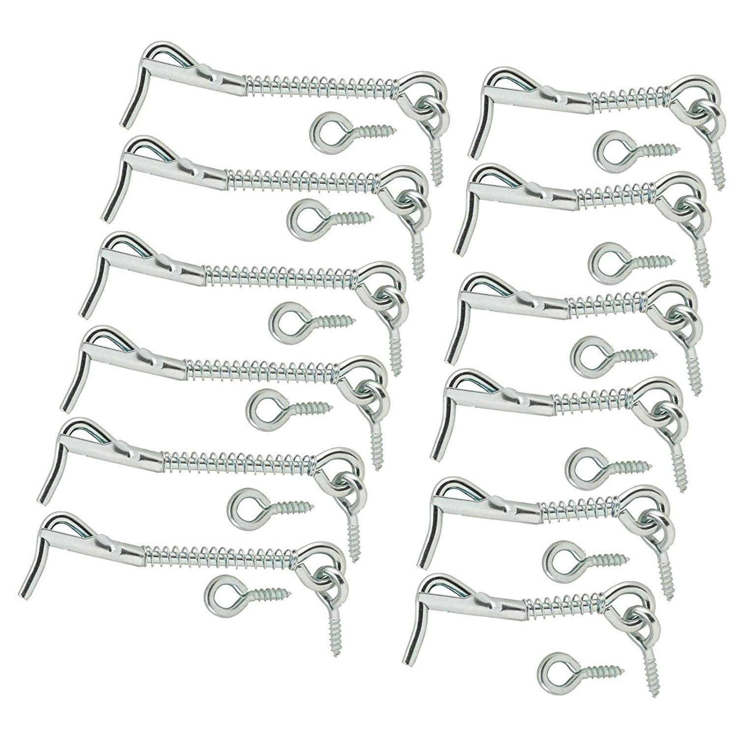 Wideskall Zinc Plated Wire Gate Hook and Eye Latch with Spring Lock Pack of  12 