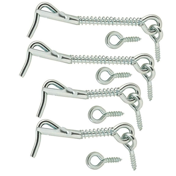 Wideskall Zinc Plated Wire Gate Hook and Eye Latch with Spring Lock Pack of 4