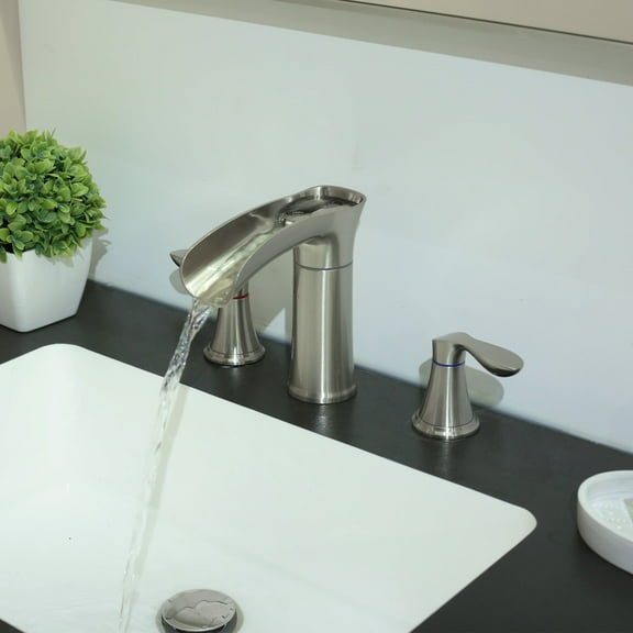 Sunrinx Brushed Nickel Bathroom Sink Faucet,Widespread 2-Handle Bathroom Faucet With Drain Assembly