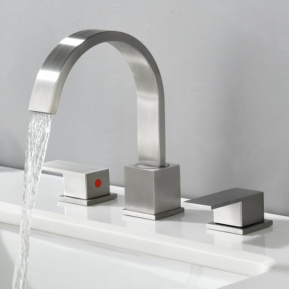 Widespread 8 Inch Brushed Nickel Bathroom Sink Faucet, Wate  all Nickel Stainless Steel Bathroom Faucet for Sink 3 Hole, Vanity Lavatory Sink Faucets with Drain & Water Hoses