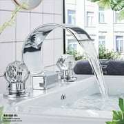 Widespread Bathroom Basin Faucet Crystal Handle Sink Mixer Tap Chrome Finish