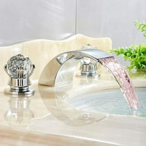 Widespread Bathroom Basin Sink Faucet LED Spout 2-Handle 3 hole Mixer Tap Chrome