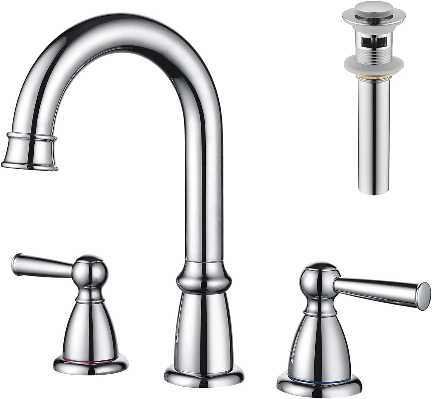 Chrome Widespread 8-Inch 2-Handle Bathroom Faucet with Pop-Up Drain