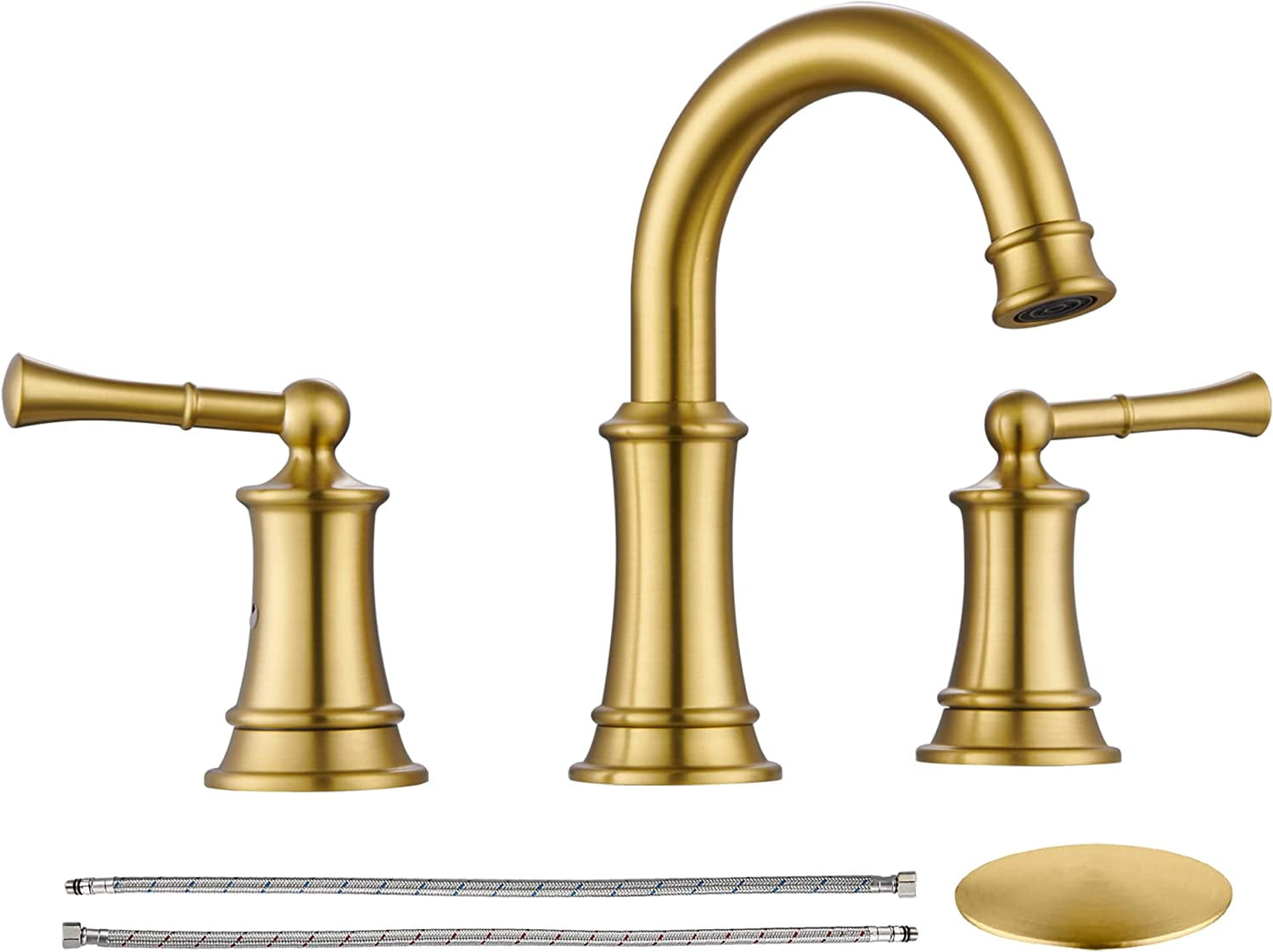 Widespread Bathroom Faucet, Brush Gold 2Handle Faucets for Bathroom Sink, Roughin Valve & Pop